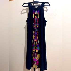 Black sleeveless lined dress with design